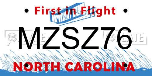 MZSZ76 North Carolina License Plate