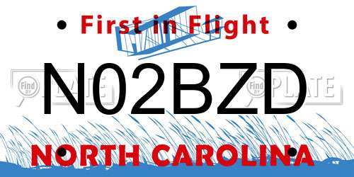N02BZD North Carolina License Plate