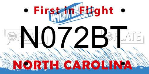 N072BT North Carolina License Plate