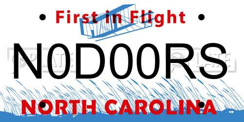 N0D00RS North Carolina License Plate