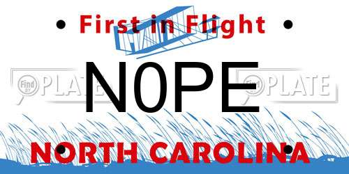 N0PE North Carolina License Plate
