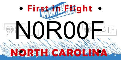 N0R00F North Carolina License Plate