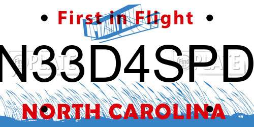 N33D4SPD North Carolina License Plate
