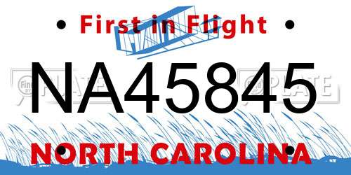 NA45845 North Carolina License Plate