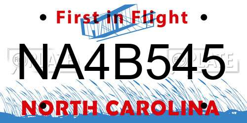 NA4B545 North Carolina License Plate
