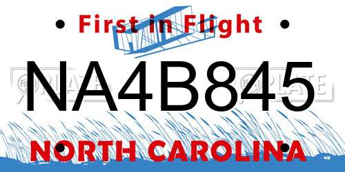 NA4B845 North Carolina License Plate
