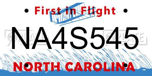 NA4S545 North Carolina License Plate