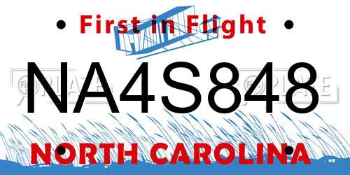 NA4S848 North Carolina License Plate