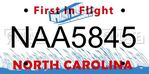 NAA5845 North Carolina License Plate