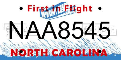 NAA8545 North Carolina License Plate