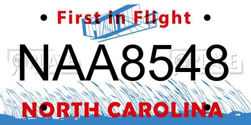 NAA8548 North Carolina License Plate