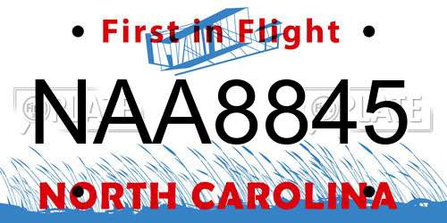NAA8845 North Carolina License Plate