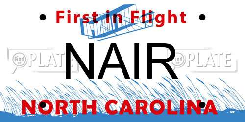 NAIR North Carolina License Plate