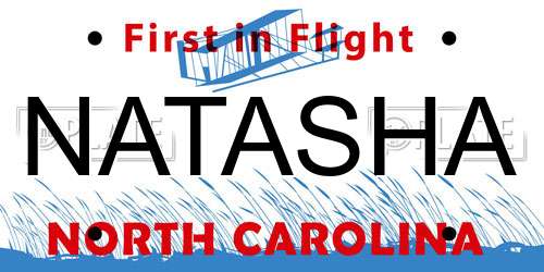 NATASHA North Carolina License Plate