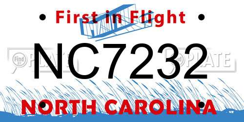 NC7232 North Carolina License Plate