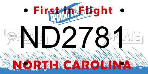ND2781 North Carolina License Plate