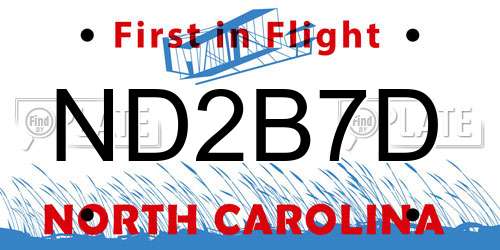 ND2B7D North Carolina License Plate