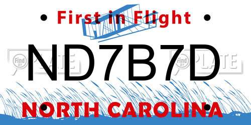 ND7B7D North Carolina License Plate