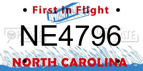 NE4796 North Carolina License Plate