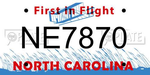 NE7870 North Carolina License Plate