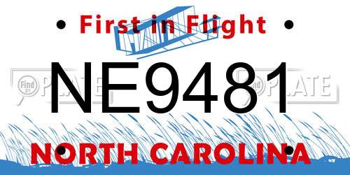 NE9481 North Carolina License Plate