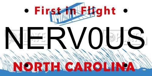 NERV0US North Carolina License Plate