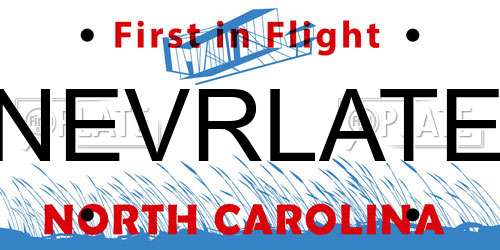 NEVRLATE North Carolina License Plate