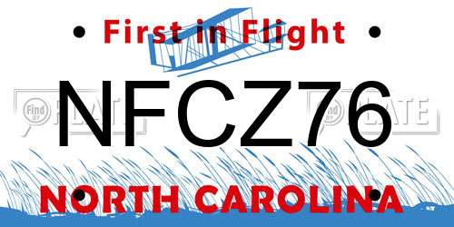 NFCZ76 North Carolina License Plate