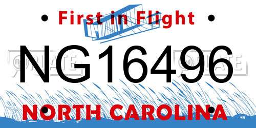 NG16496 North Carolina License Plate