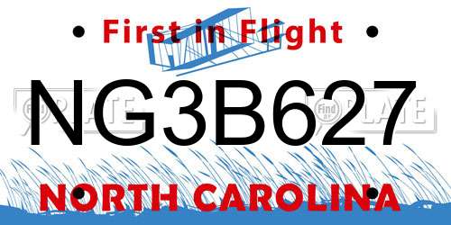 NG3B627 North Carolina License Plate