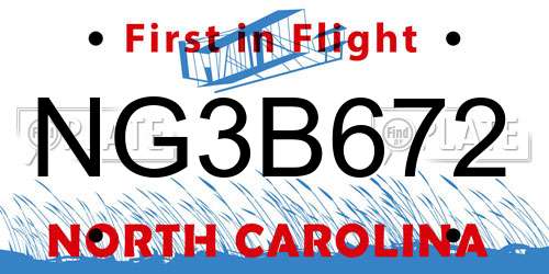 NG3B672 North Carolina License Plate