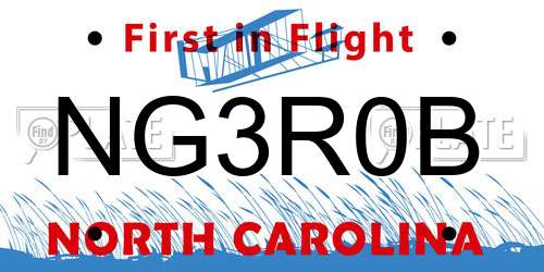 NG3R0B North Carolina License Plate