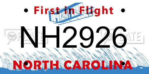 NH2926 North Carolina License Plate