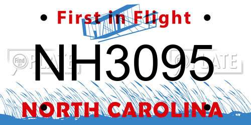 NH3095 North Carolina License Plate