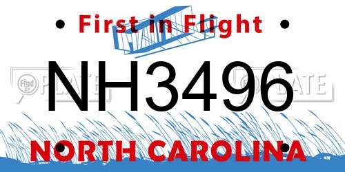 NH3496 North Carolina License Plate