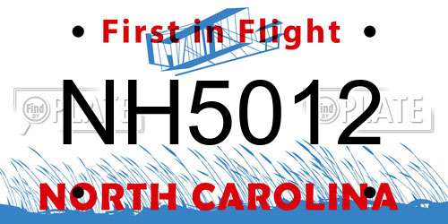 NH5012 North Carolina License Plate