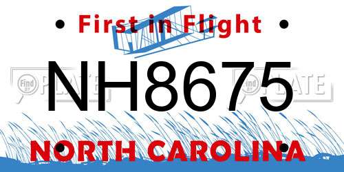 NH8675 North Carolina License Plate