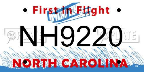 NH9220 North Carolina License Plate