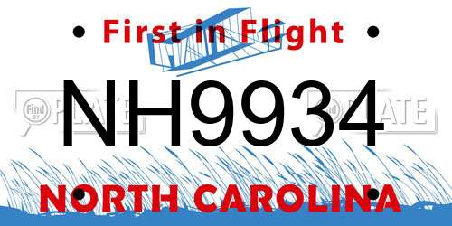 NH9934 North Carolina License Plate