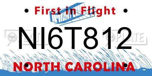 NI6T812 North Carolina License Plate