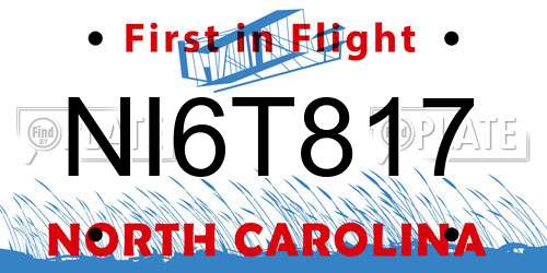 NI6T817 North Carolina License Plate