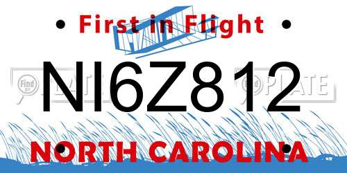 NI6Z812 North Carolina License Plate