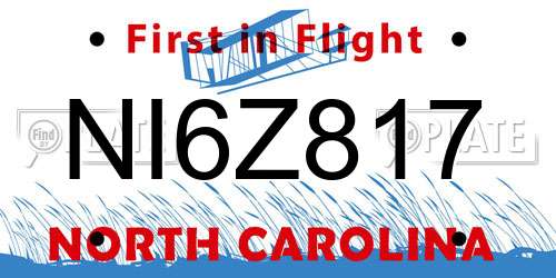 NI6Z817 North Carolina License Plate