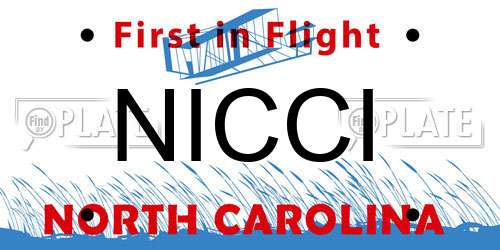 NICCI North Carolina License Plate