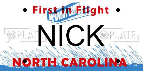 NICK North Carolina License Plate