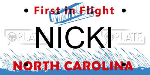 NICKI North Carolina License Plate
