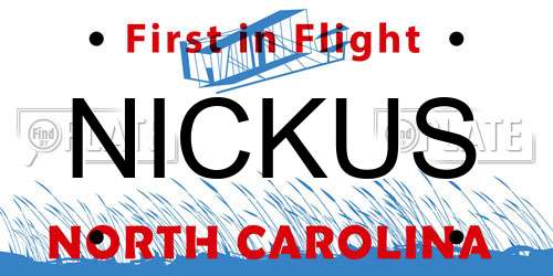 NICKUS North Carolina License Plate