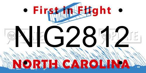 NIG2812 North Carolina License Plate