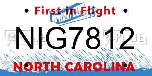 NIG7812 North Carolina License Plate