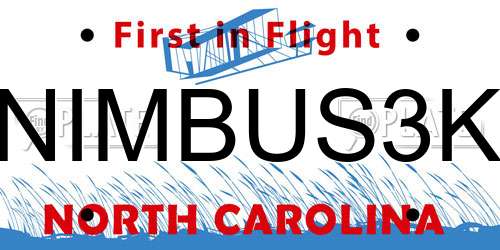NIMBUS3K North Carolina License Plate